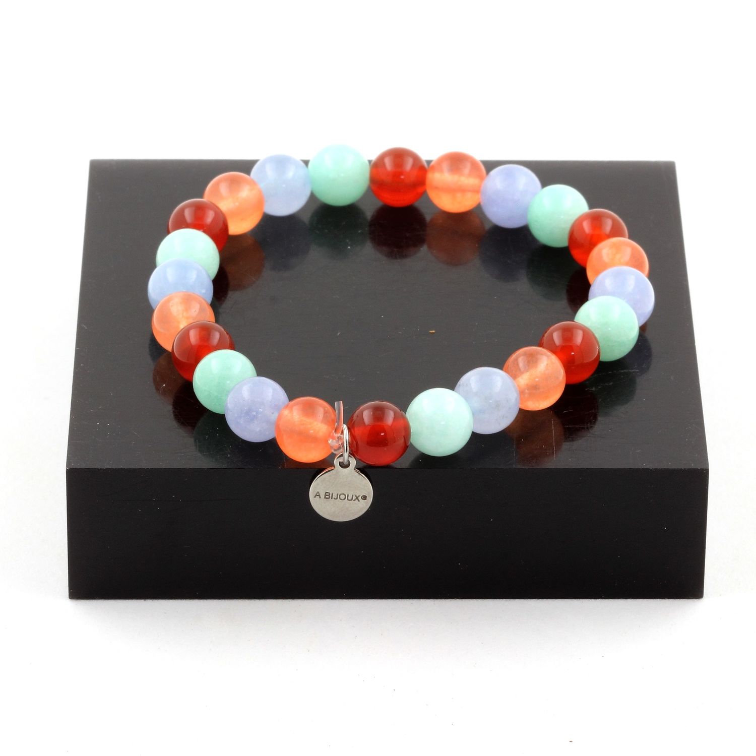 Amazonite + Orange Chalcedony + Aquamarine + Red Agate Bracelet