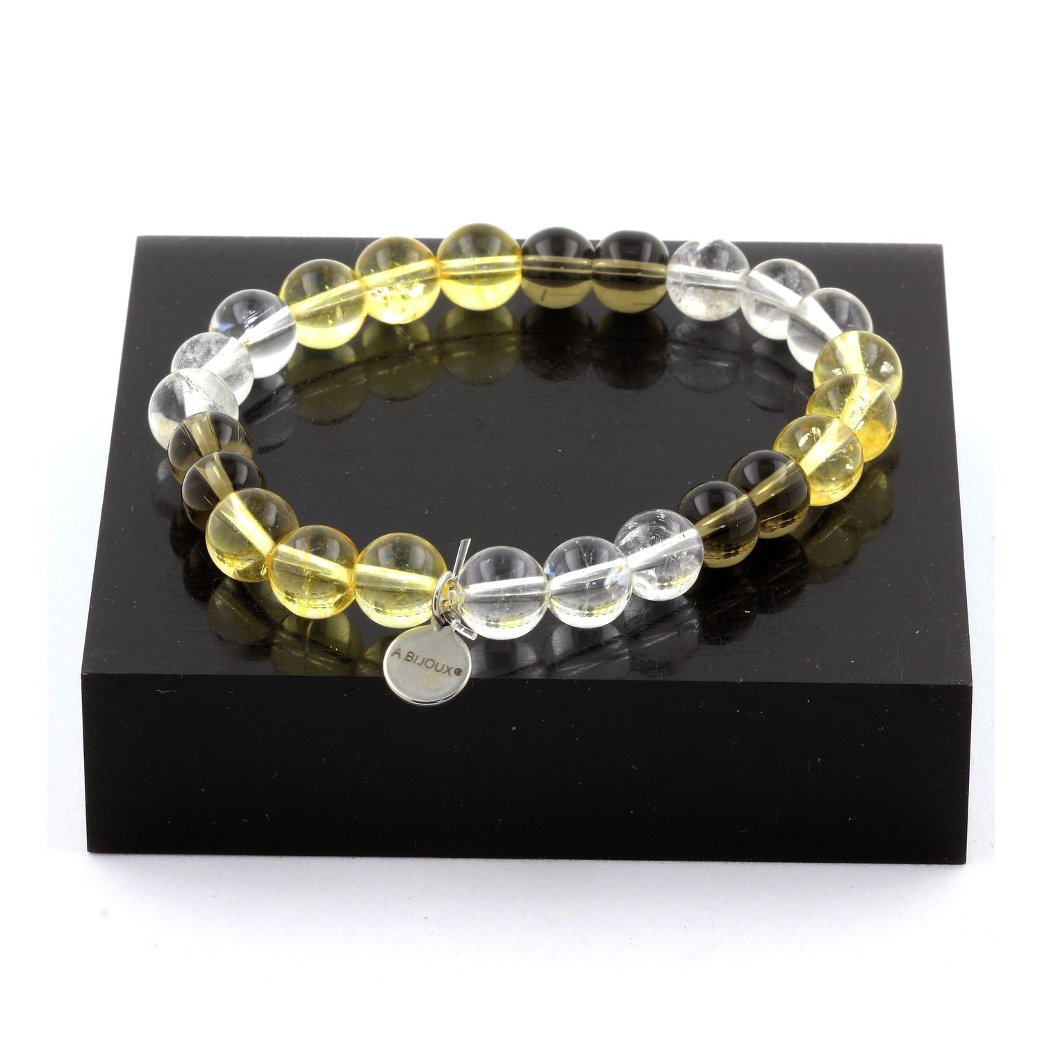 Quartz + Citrine + Smoky Quartz Bracelet 8 mm Beads.