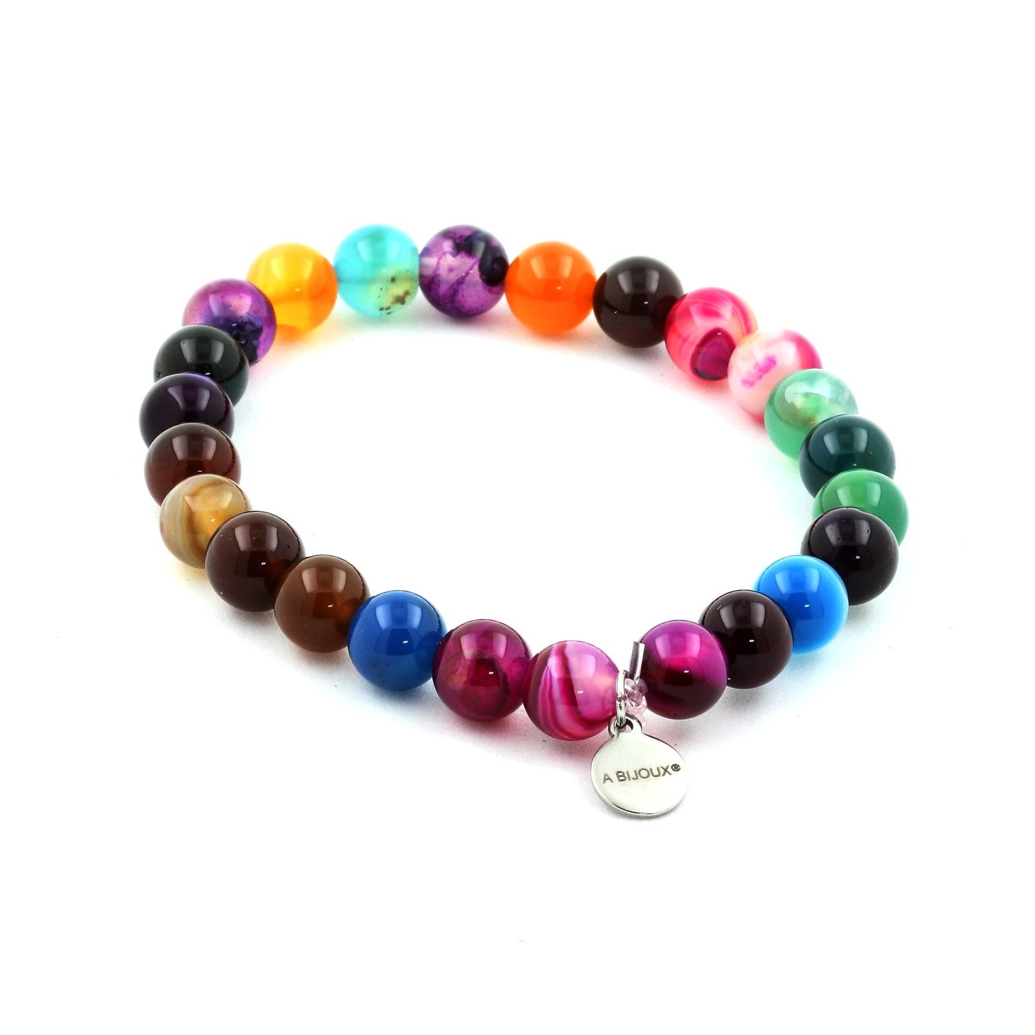 .Multicolor banded Agate Bracelet 8 mm Beads.