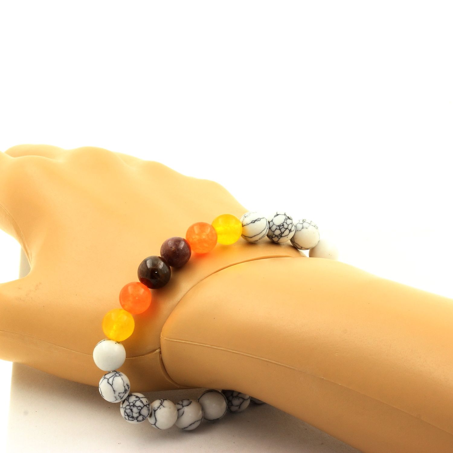 Ruby, Burma + Orange Chalcedony + Yellow Agate + Howlite Bracelet