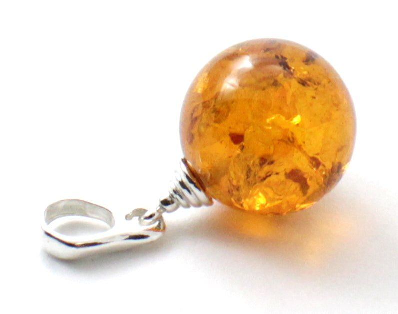 Round Baltic Amber Pendant with Sterling Silver 925 Jewelry