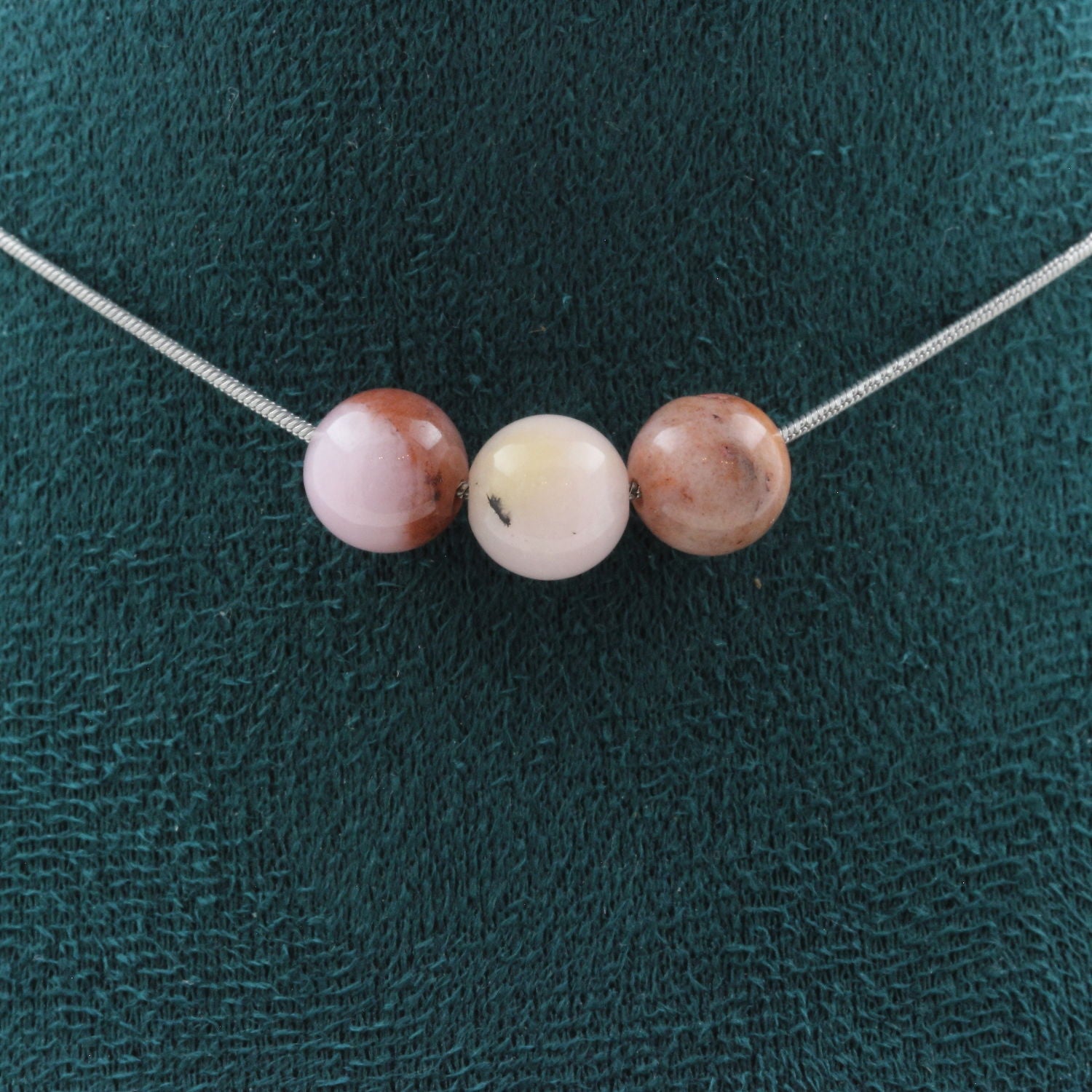 Pink opal 8 mm 3 beads necklace.