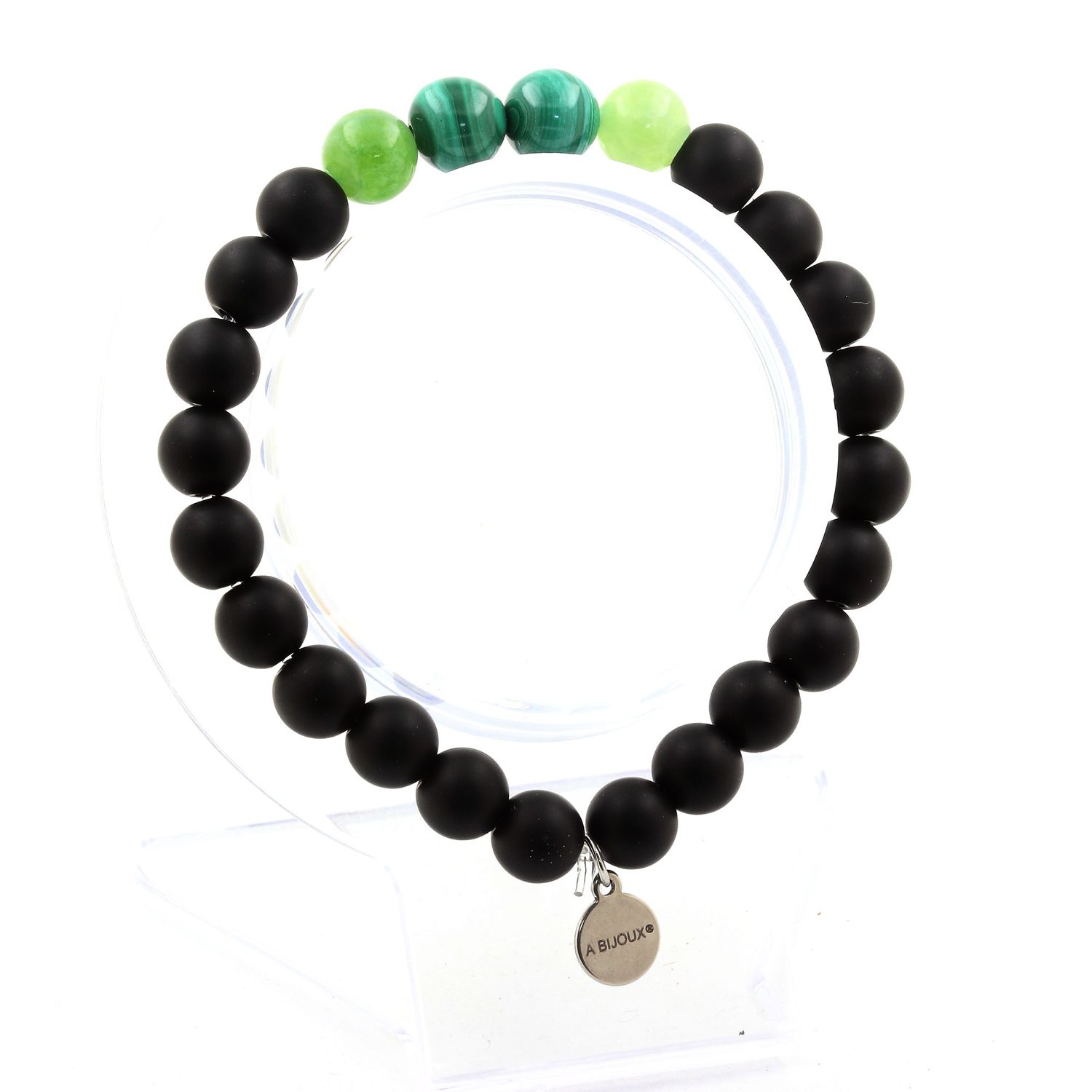 Malachite from Congo + Peridot + Matte Black Onyx Bracelet