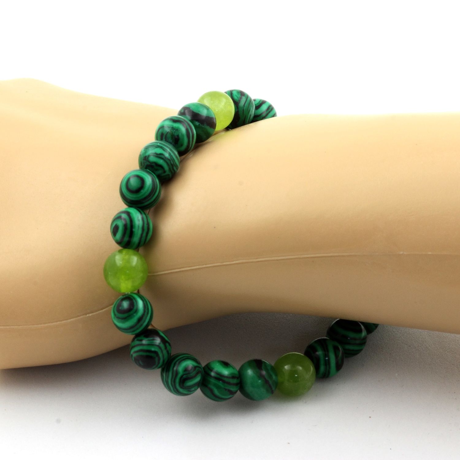 Malachite + Peridot Bracelet 8 mm Beads.