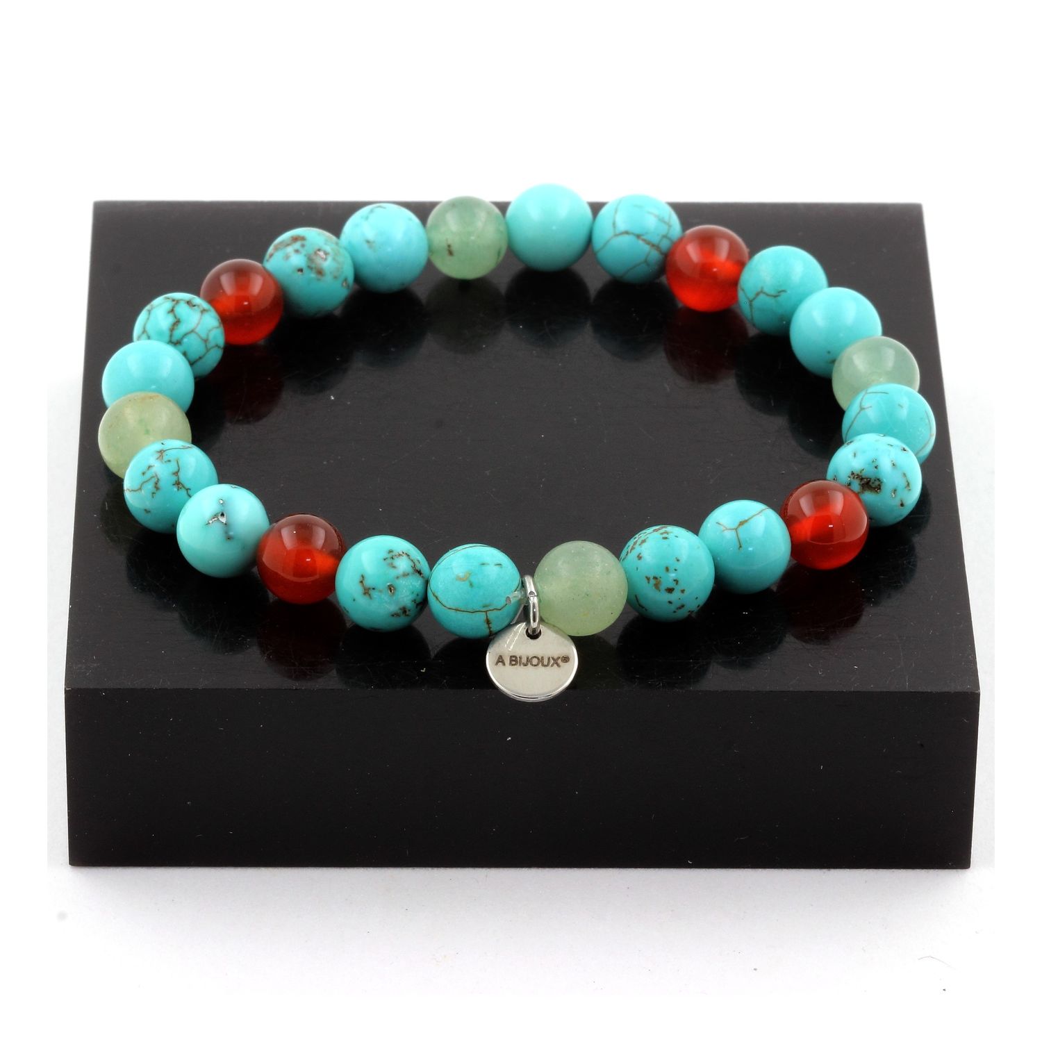 Aventurine + Turquoise + Red Agate Bracelet 8 mm Beads.