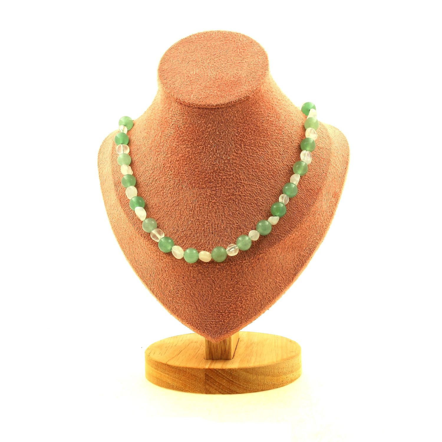 Moonstone from India + Aventurine 8 mm beads necklace.