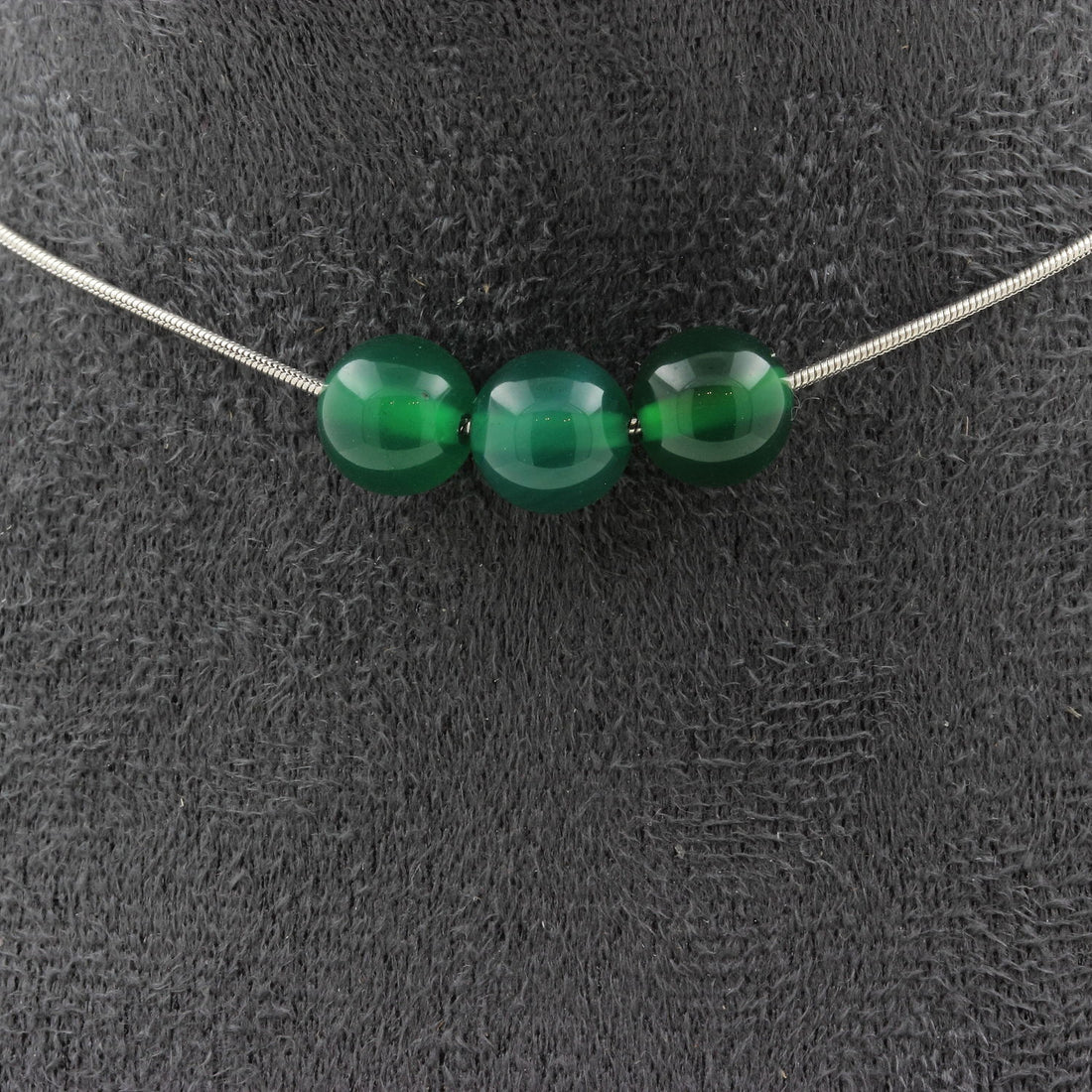 Green Agate 3 beads 8 mm necklace.