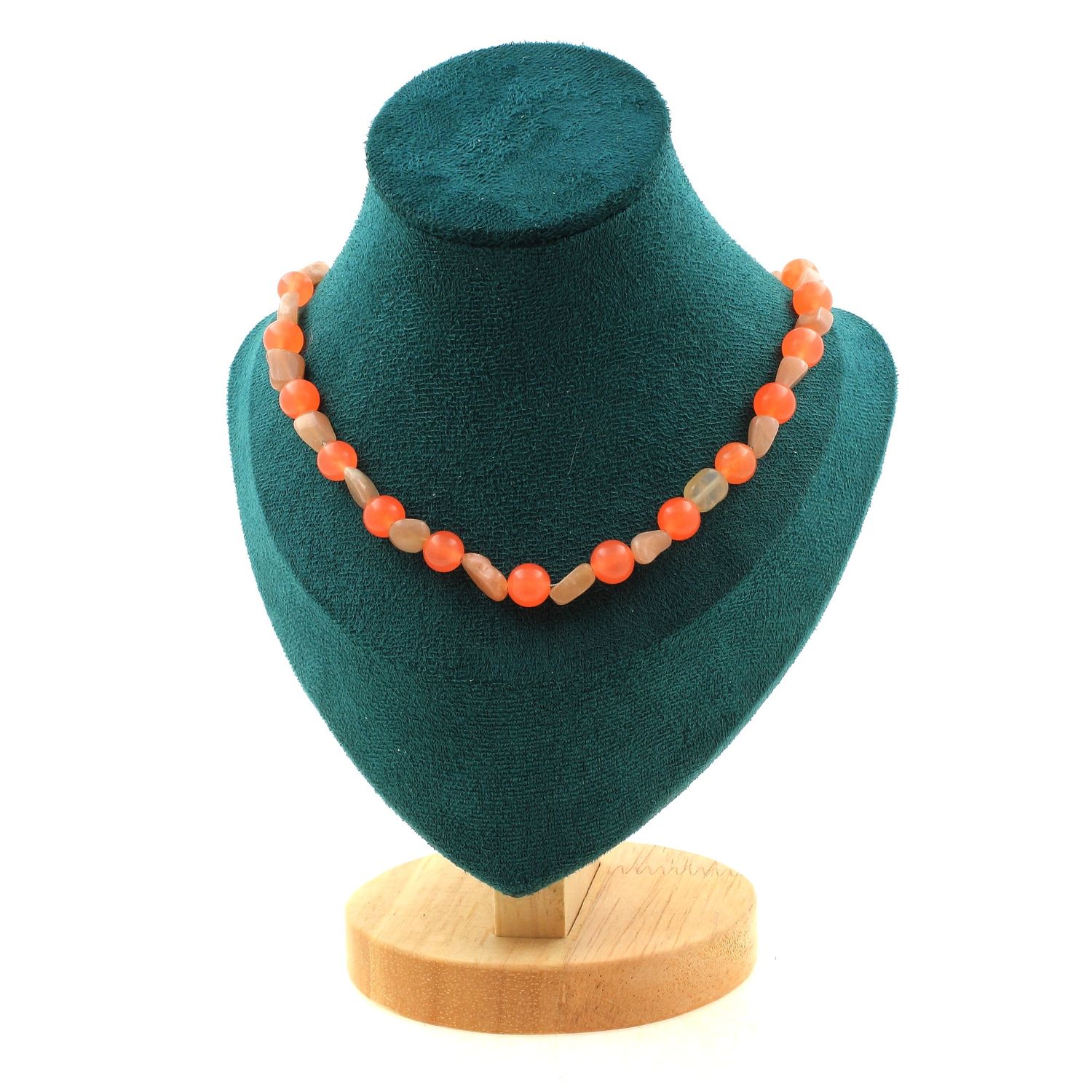 Sunstone + Orange Chalcedony 8 mm beads necklace.