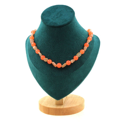 Sunstone + Orange Chalcedony 8 mm beads necklace.