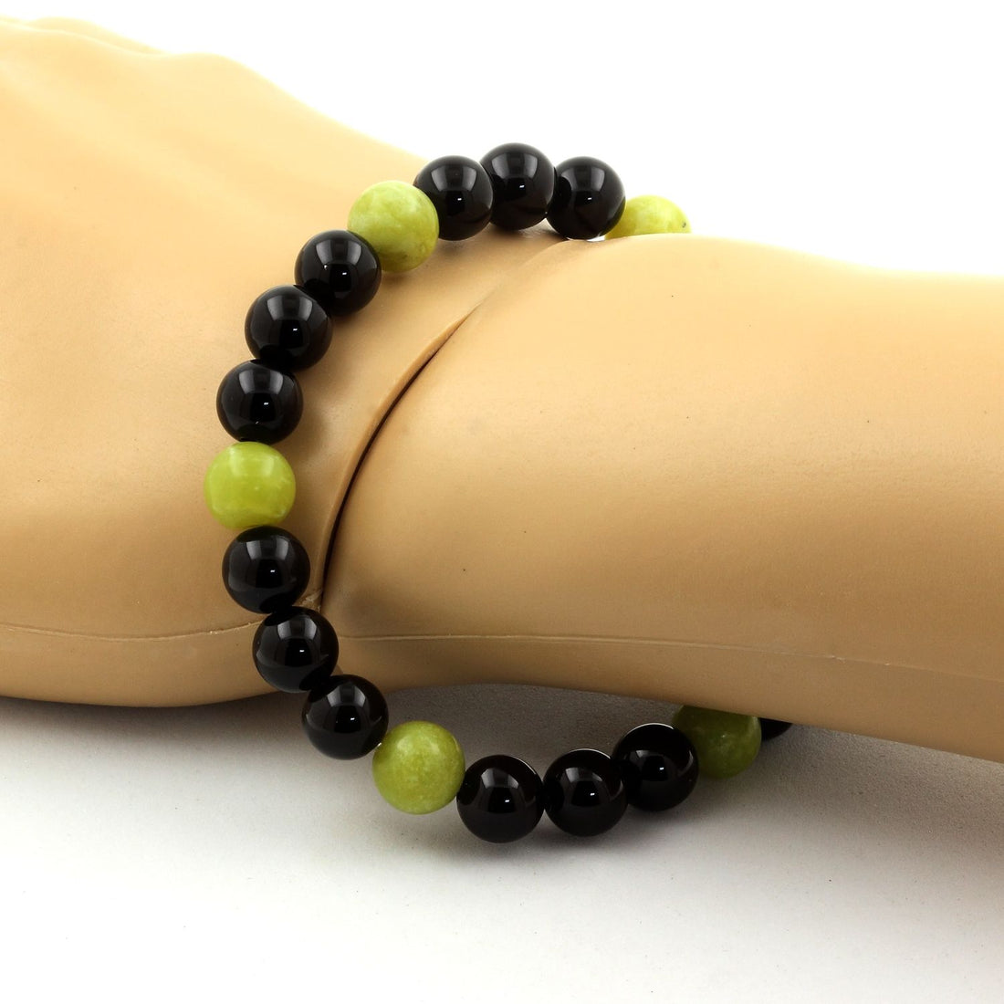 Black Agate + Serpentine Jade from China Bracelet 8 mm Beads.