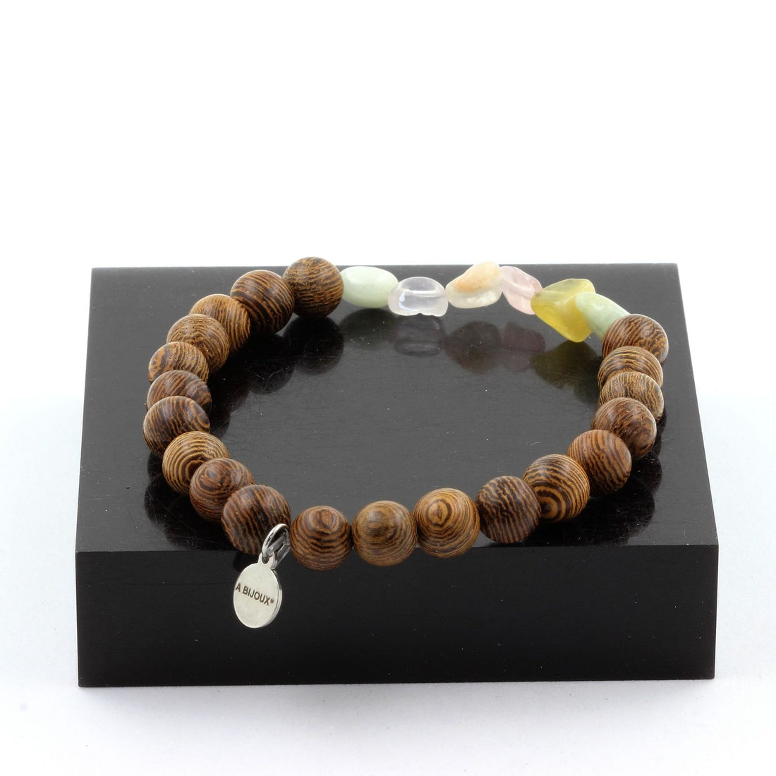 Beryl Morganite from Brazil + wood Bracelet 8 mm Beads.