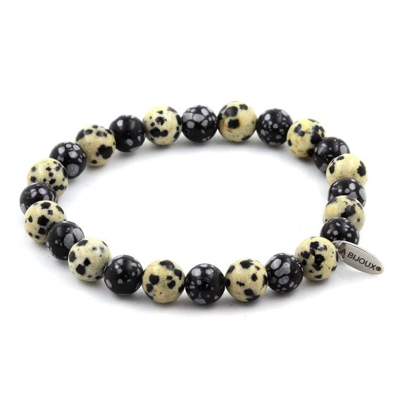 Snowflake Obsidian + Dalmatian Jasper Bracelet 8 mm