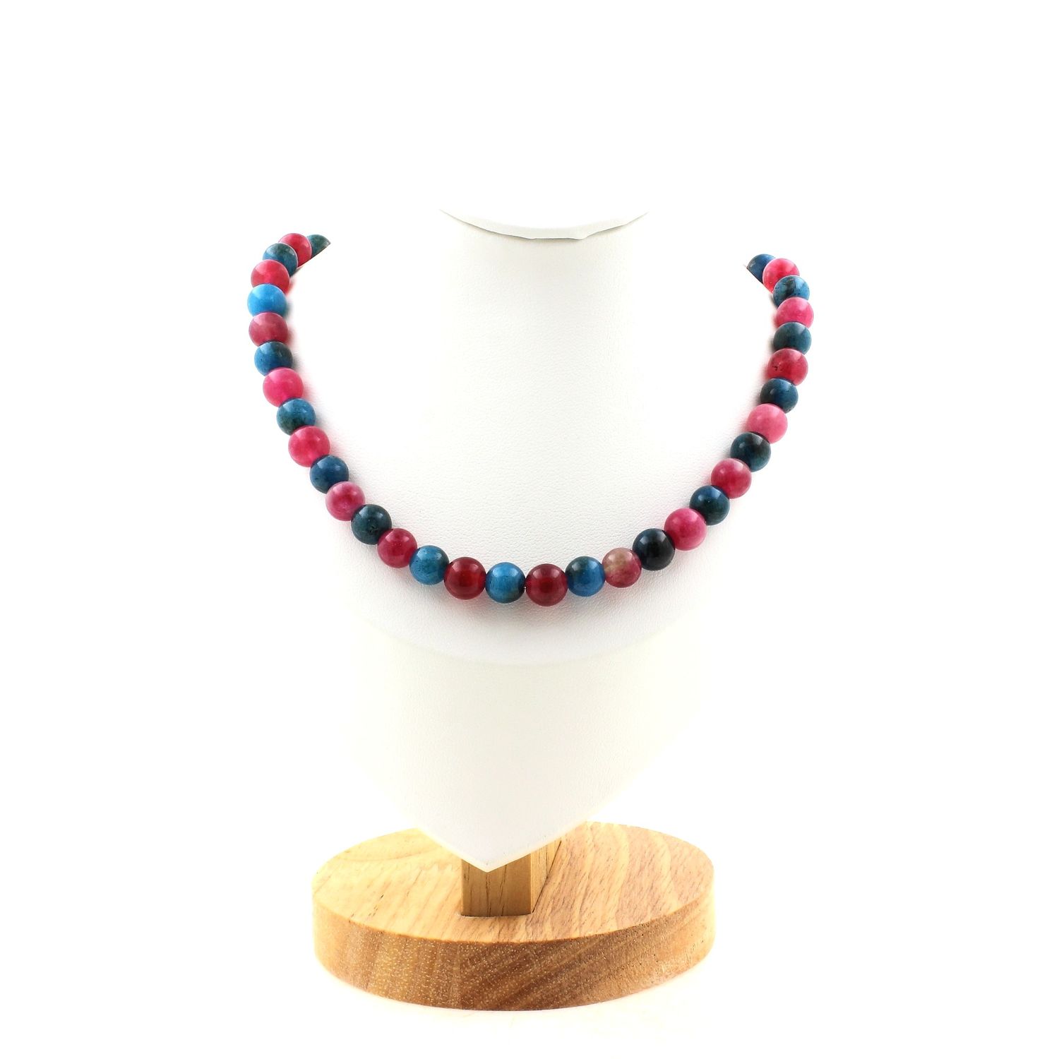 Apatite + Watermelon Tourmaline 8 mm beads necklace.