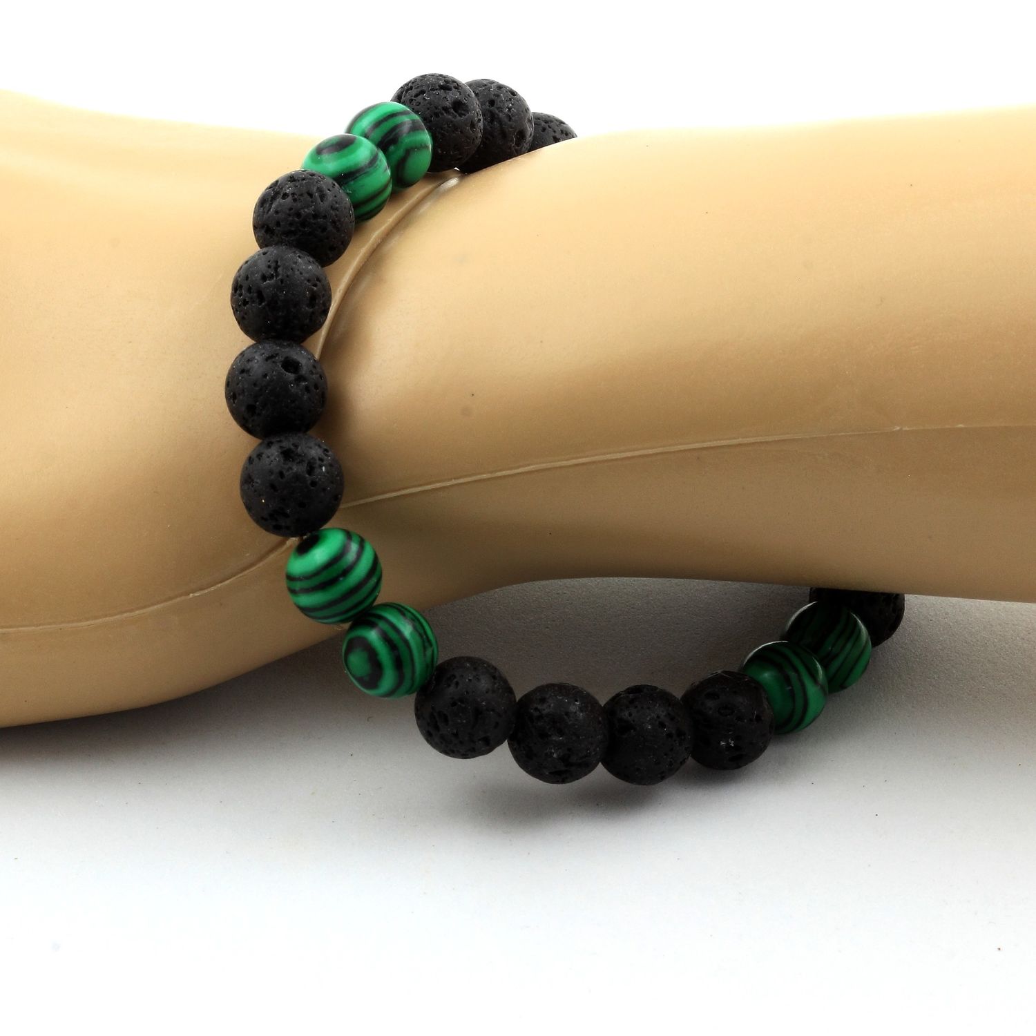 Malachite + Lava Bracelet 8 mm Beads.