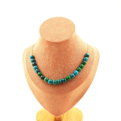 Tinted Chrysocolla 8 mm 20 beads necklace.