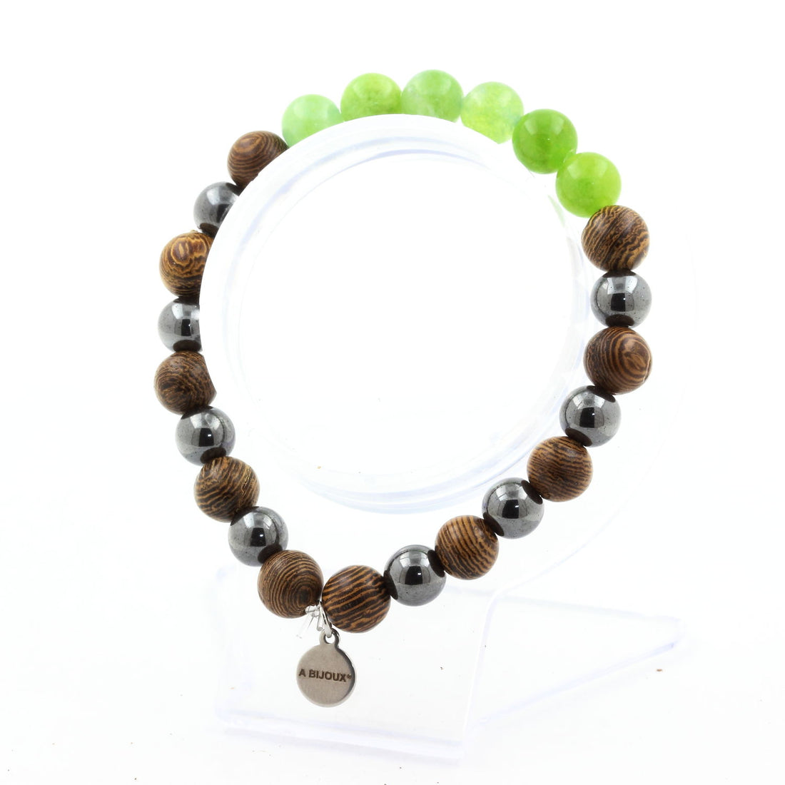 Peridot + Hematite + wood 8 mm beads Bracelet.