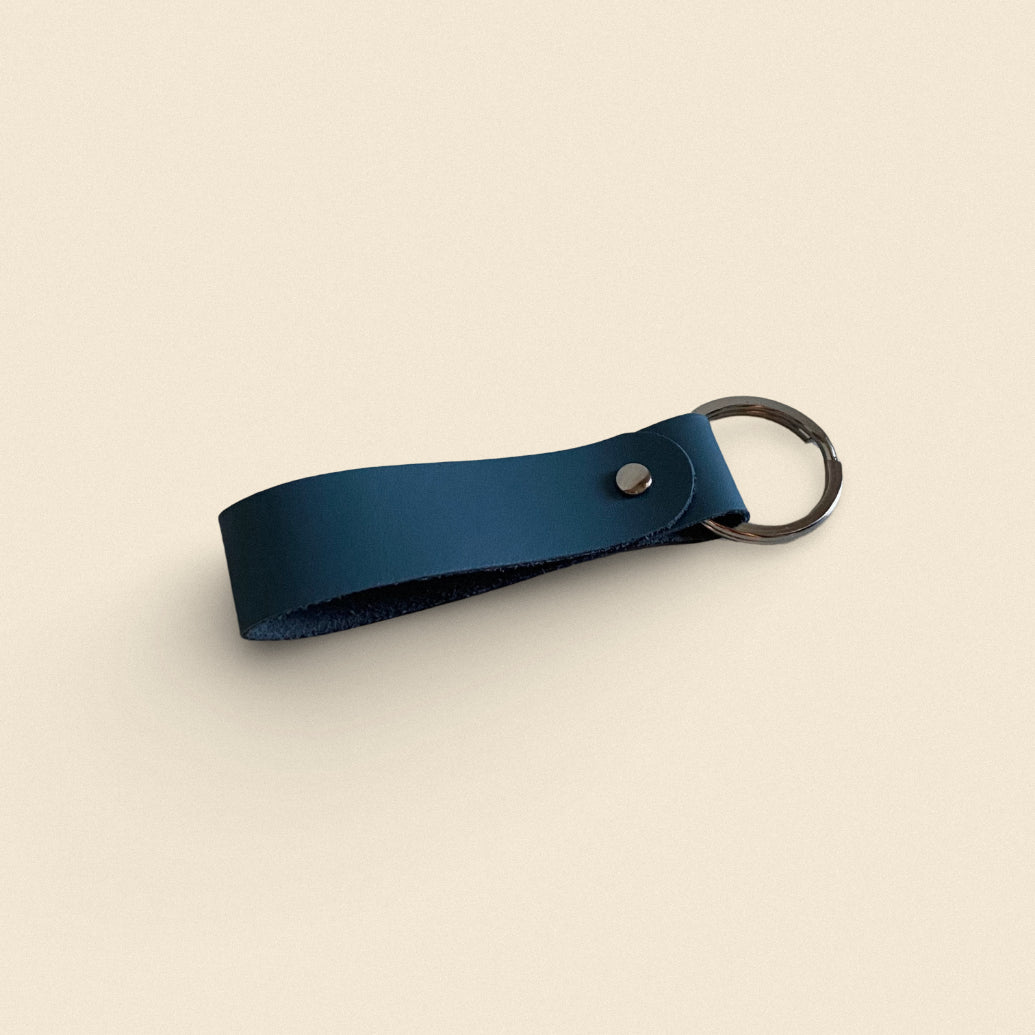 Leather Keychain / Handmade Greyish Blue Key Ring Fashion Accessory