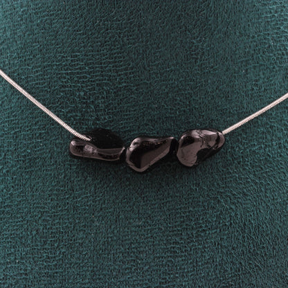 Schorl Tourmaline from Brazil 3 beads necklace.