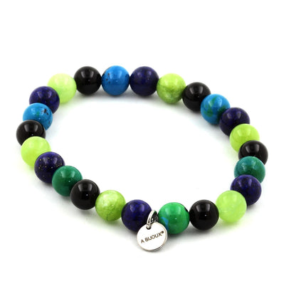 Lapis Lazuli + Chrysocolla + Peridot + Black Agate Bracelet