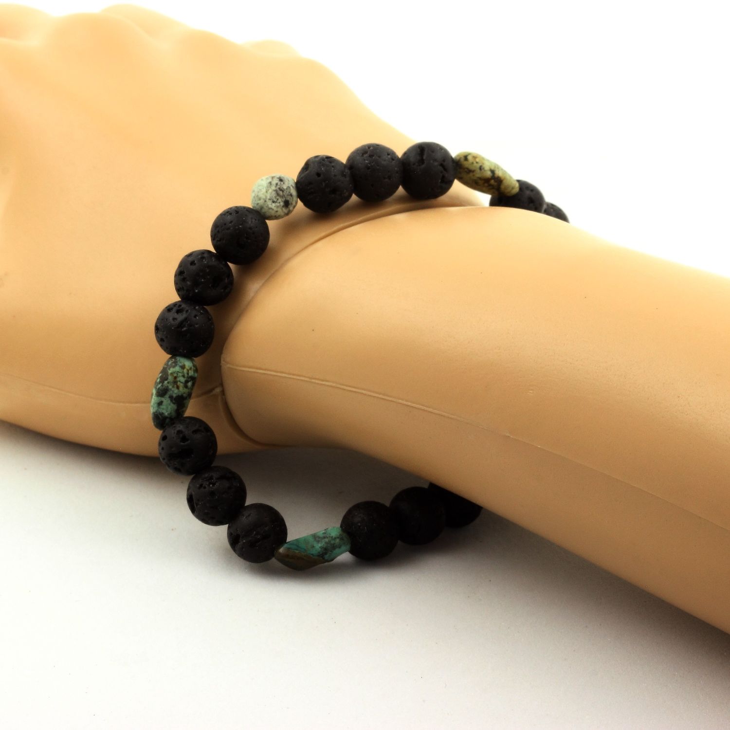 African Turquoise from Africa + Lava Bracelet 8 mm Beads.