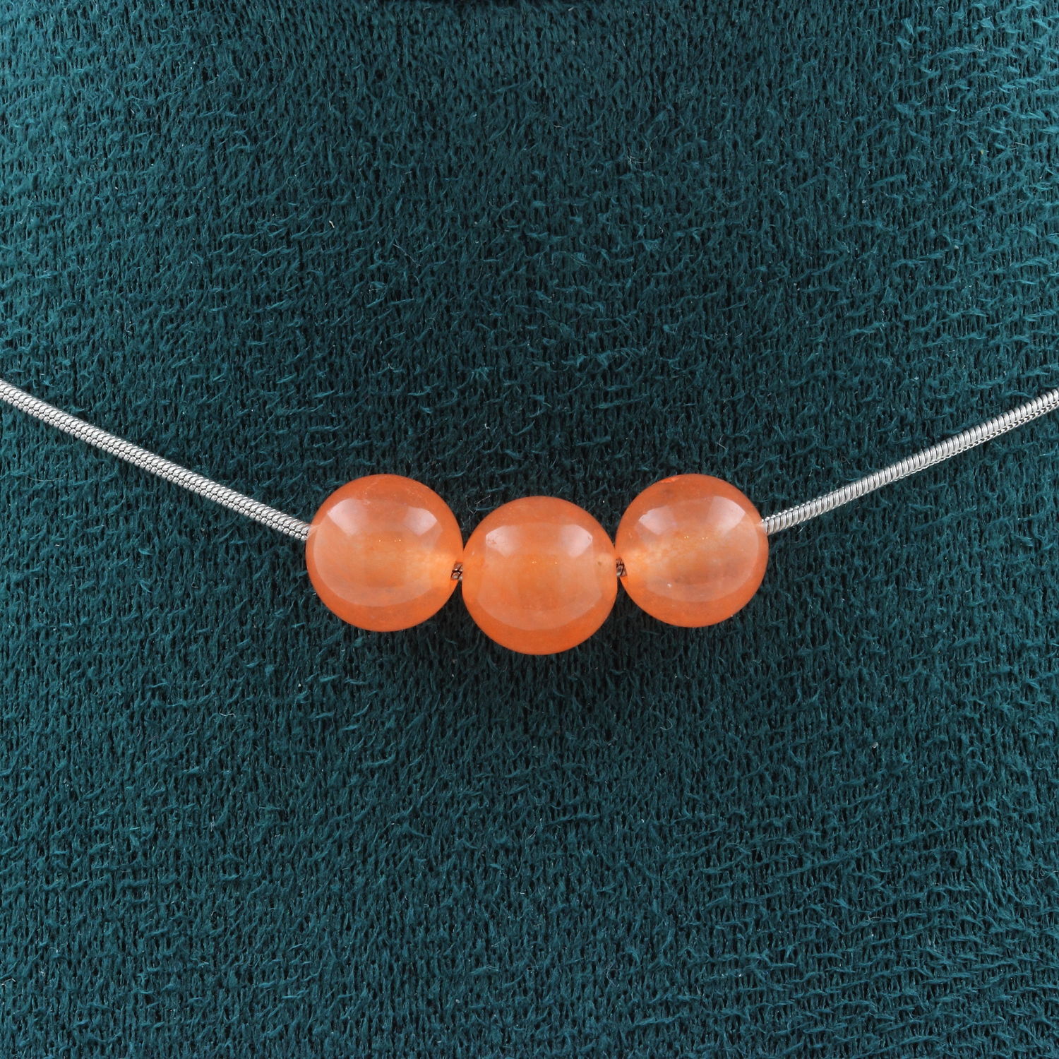 Orange Chalcedony 3 beads 8 mm necklace.