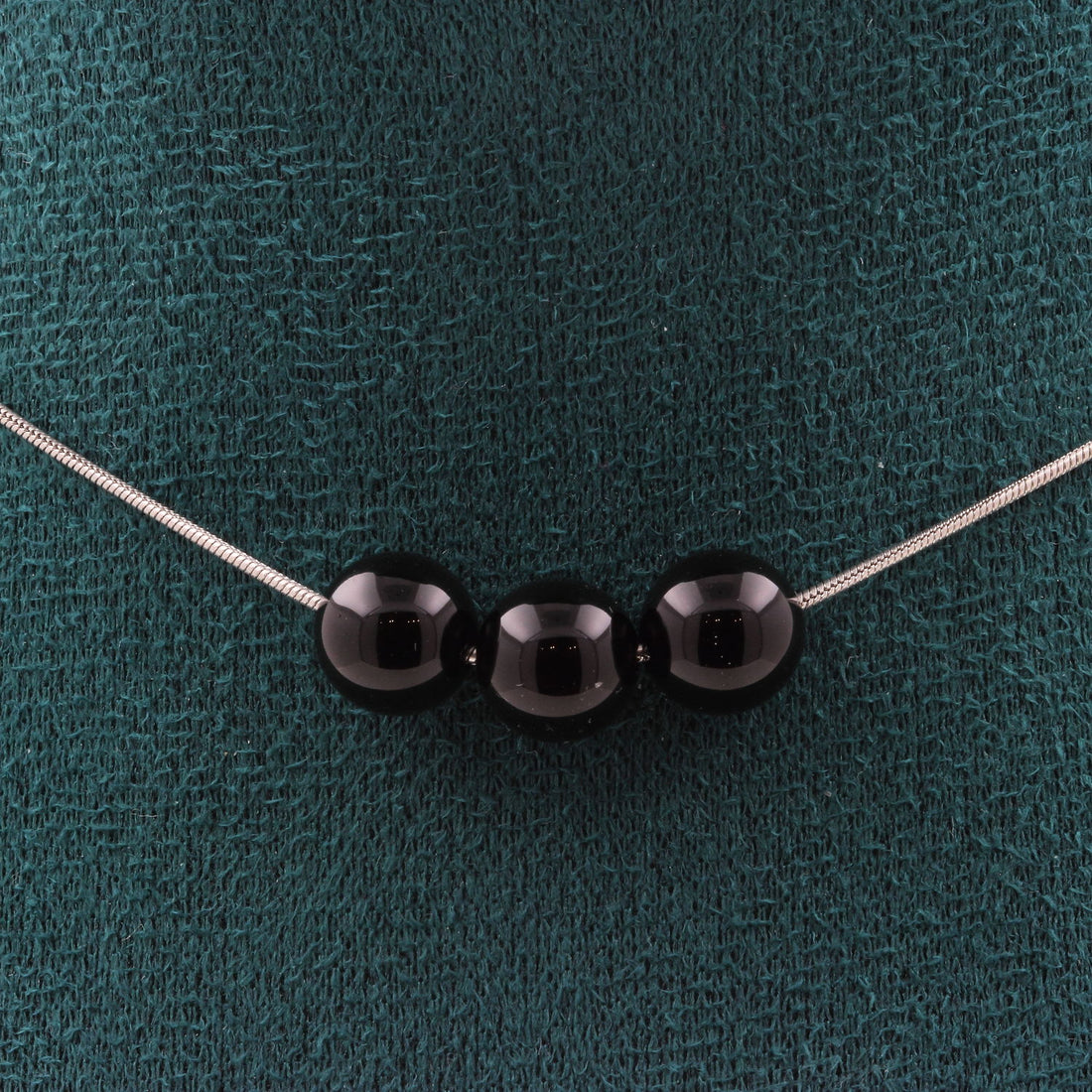 Black Agate 3 beads 8 mm necklace