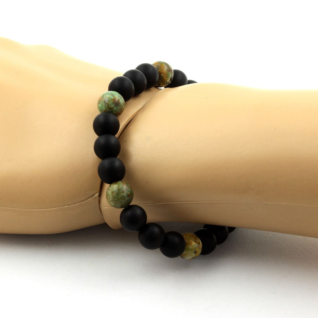 Matte Black Onyx + Peruvian Turquoise Bracelet 8 mm Beads.