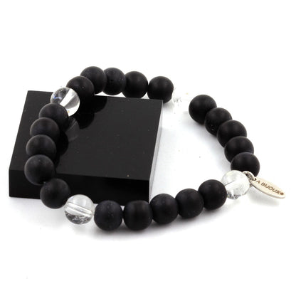 Quartz + Matte Black Onyx Bracelet 8 mm Beads.