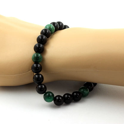 Black Agate + Green Mica from Tanzania Bracelet 8 mm Beads.