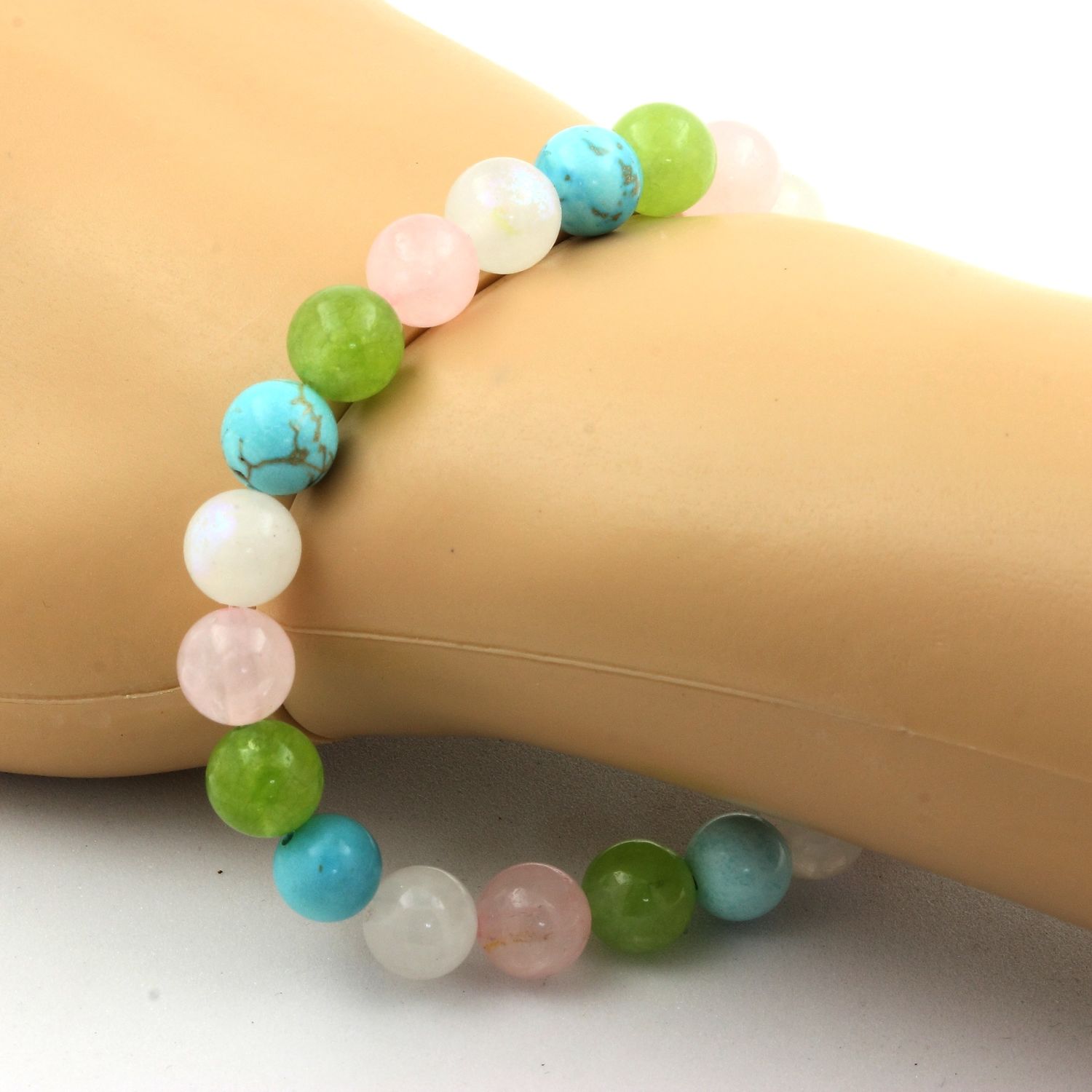 Peridot + Moonstone + Rose Quartz + Turquoise Bracelet 8 mm Beads.