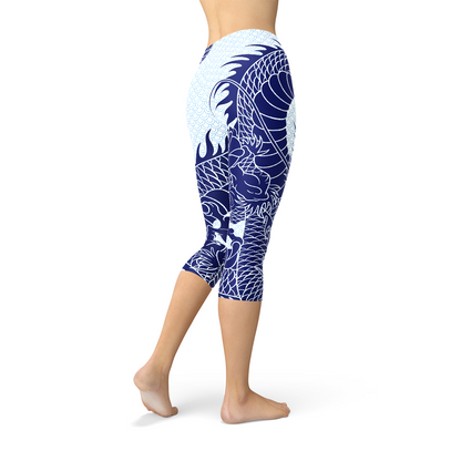 Womens Japanese Dragon Capri Leggings