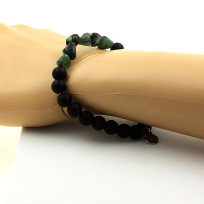 Epidote from Myanmar (Burma) + Matte black Onyx 8 mm beads Bracelet.