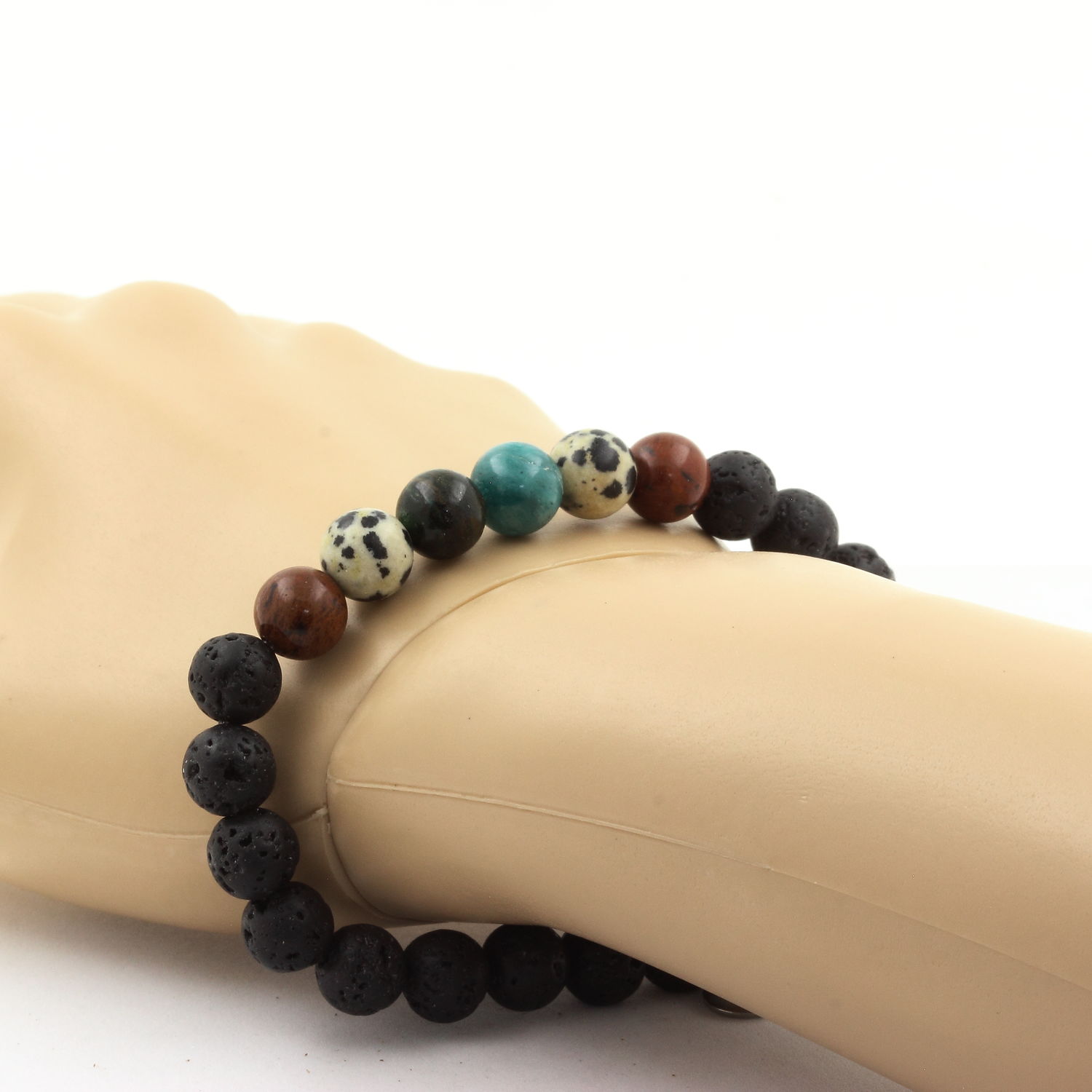 Emerald + Mahogany Obsidian + Dalmatian Jasper + Lava Bracelet 8 mm