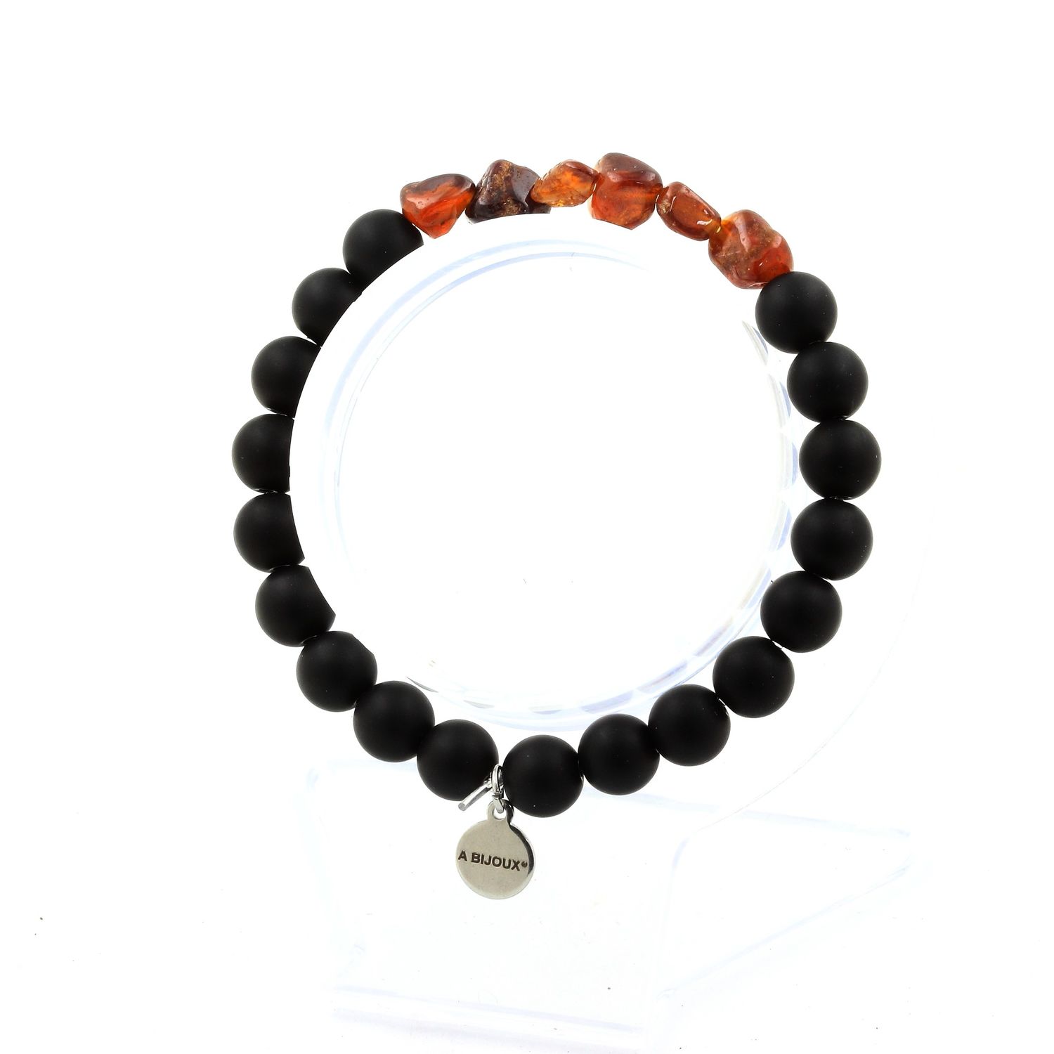 Spessartine Garnet + Matte Black Onyx Bracelet 8 mm Beads.