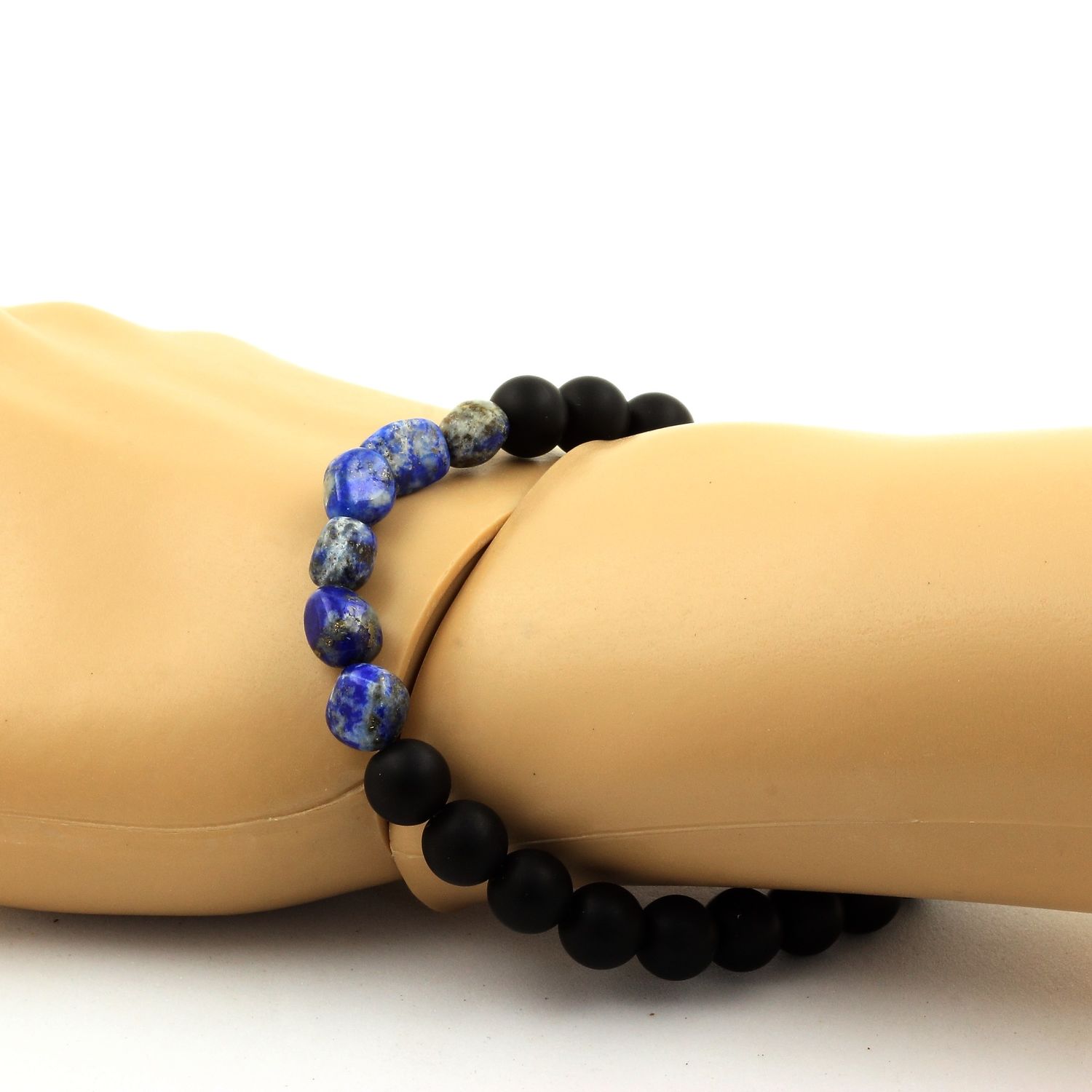 Lapis Lazuli from Pakistan + Matte Black Onyx Bracelet 8 mm Beads.