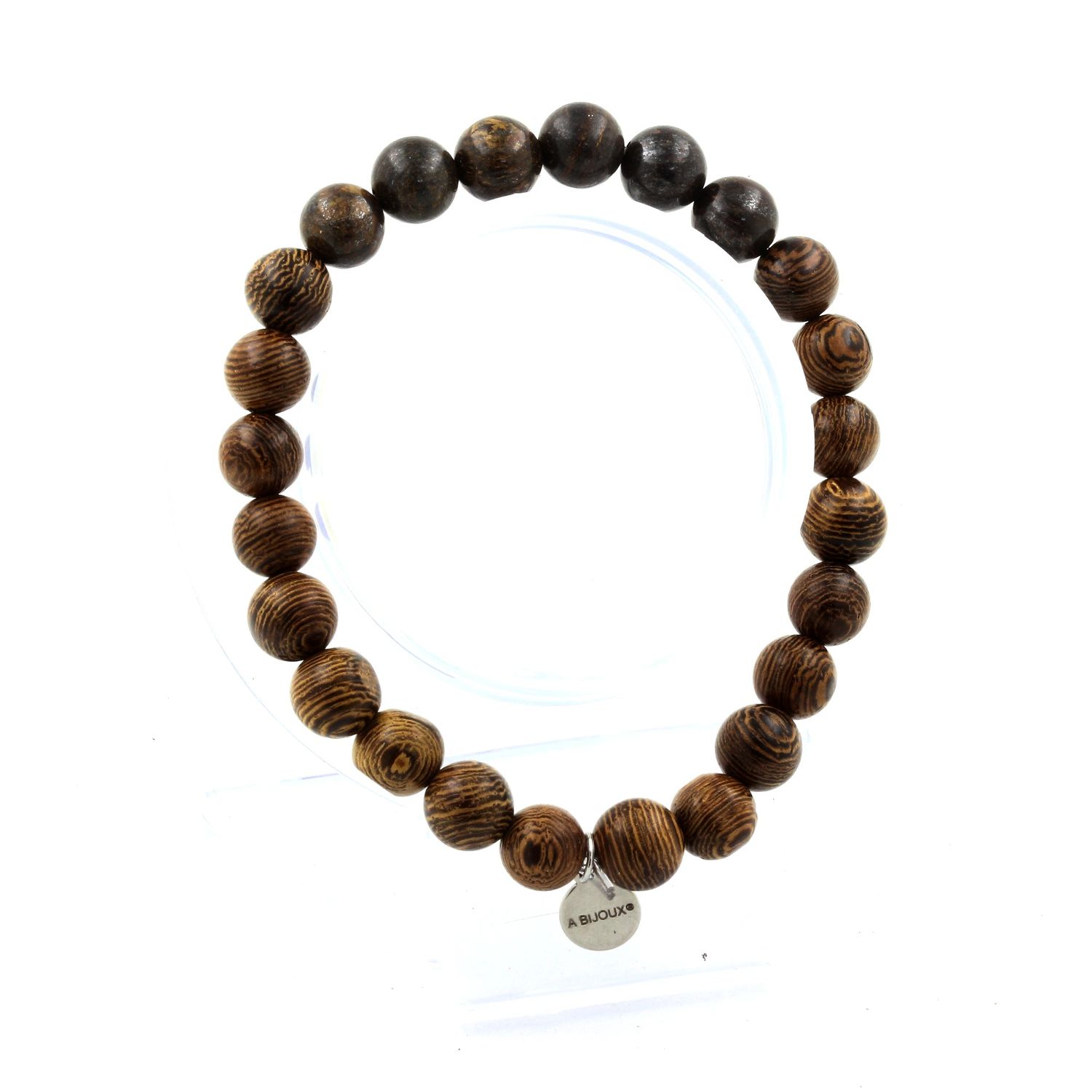 Bronzite + wood Bracelet 8 mm Beads.