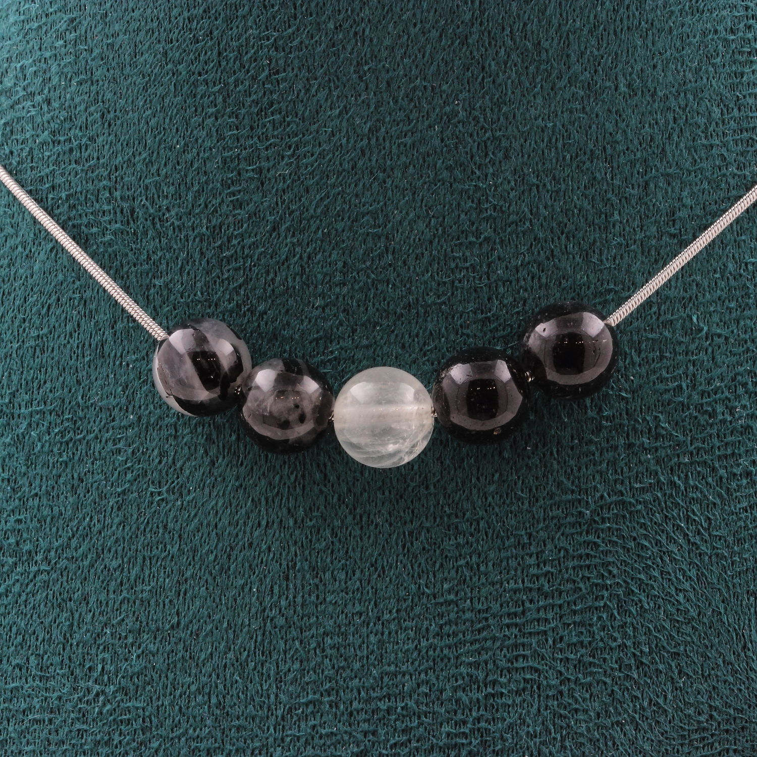 Black rutile Quartz 8 mm 5 beads necklace.