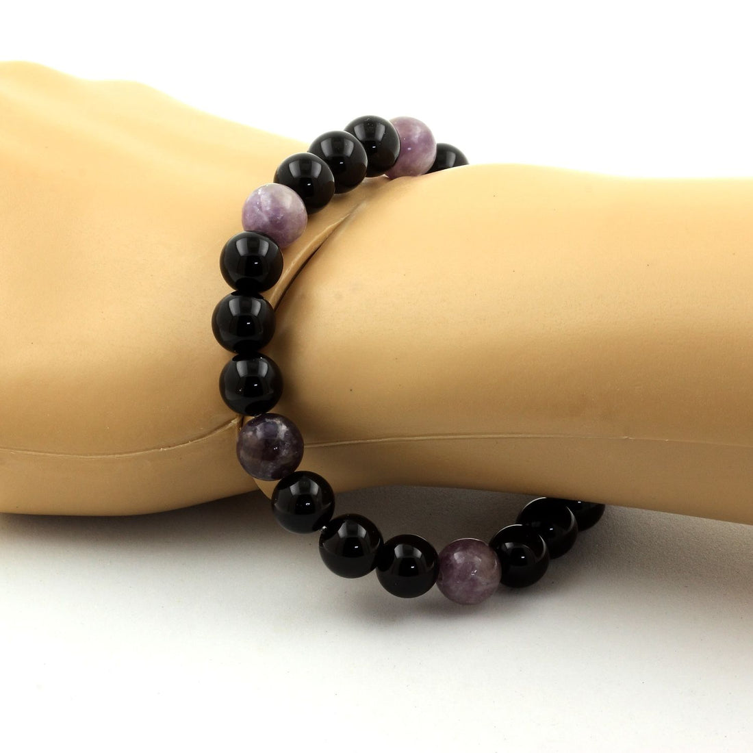 Black Agate + Purple Mica from Tanzania Bracelet 8 mm Beads.