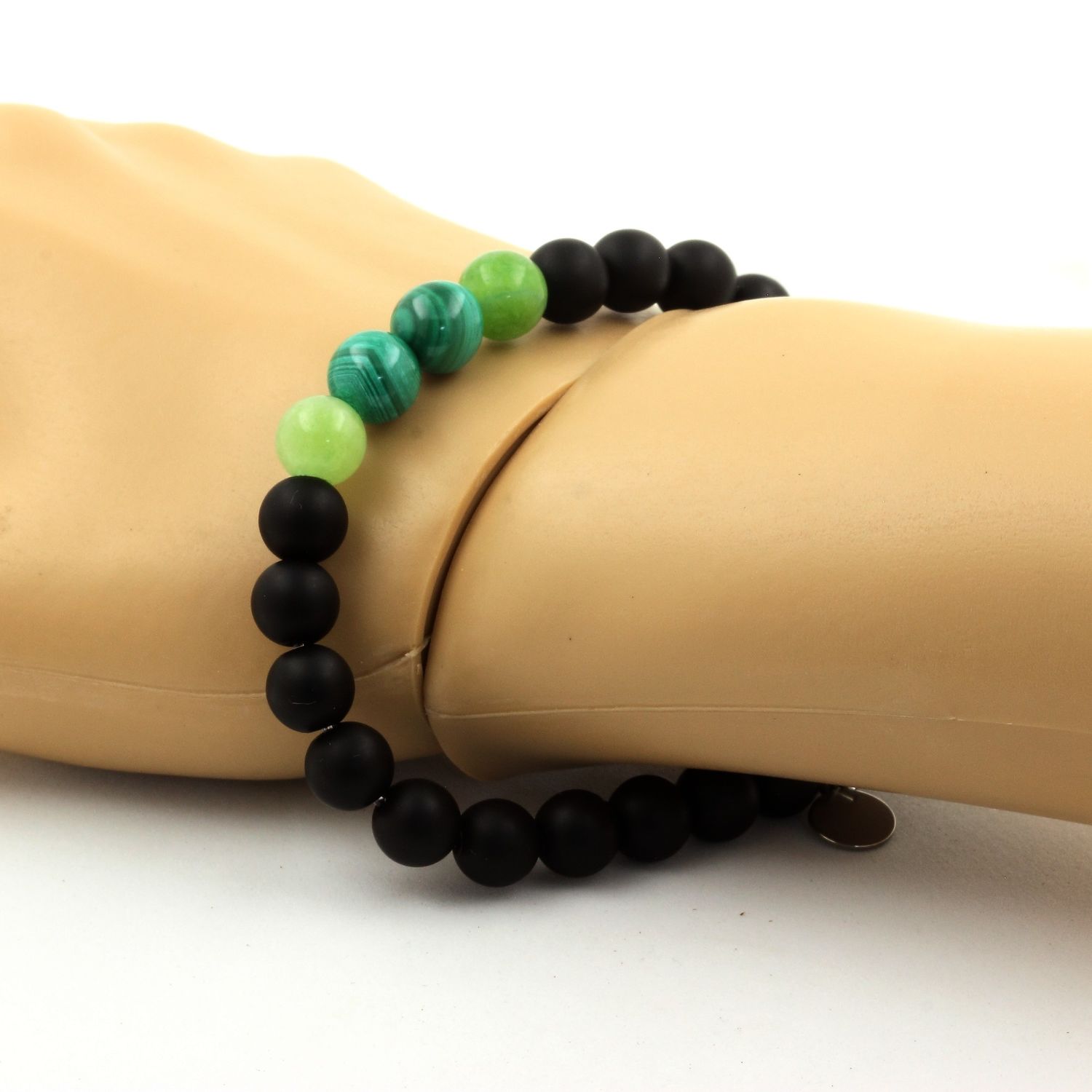 Malachite from Congo + Peridot + Matte Black Onyx Bracelet