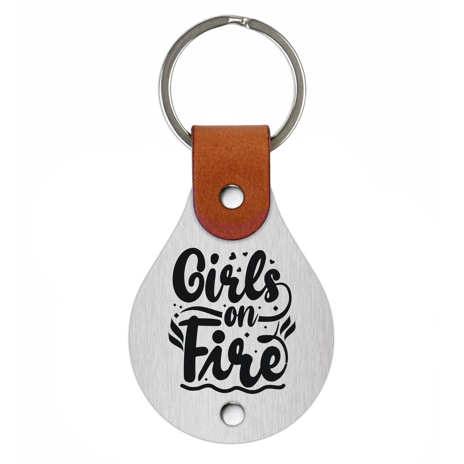 Leather keychain with engraving – Girls on fire