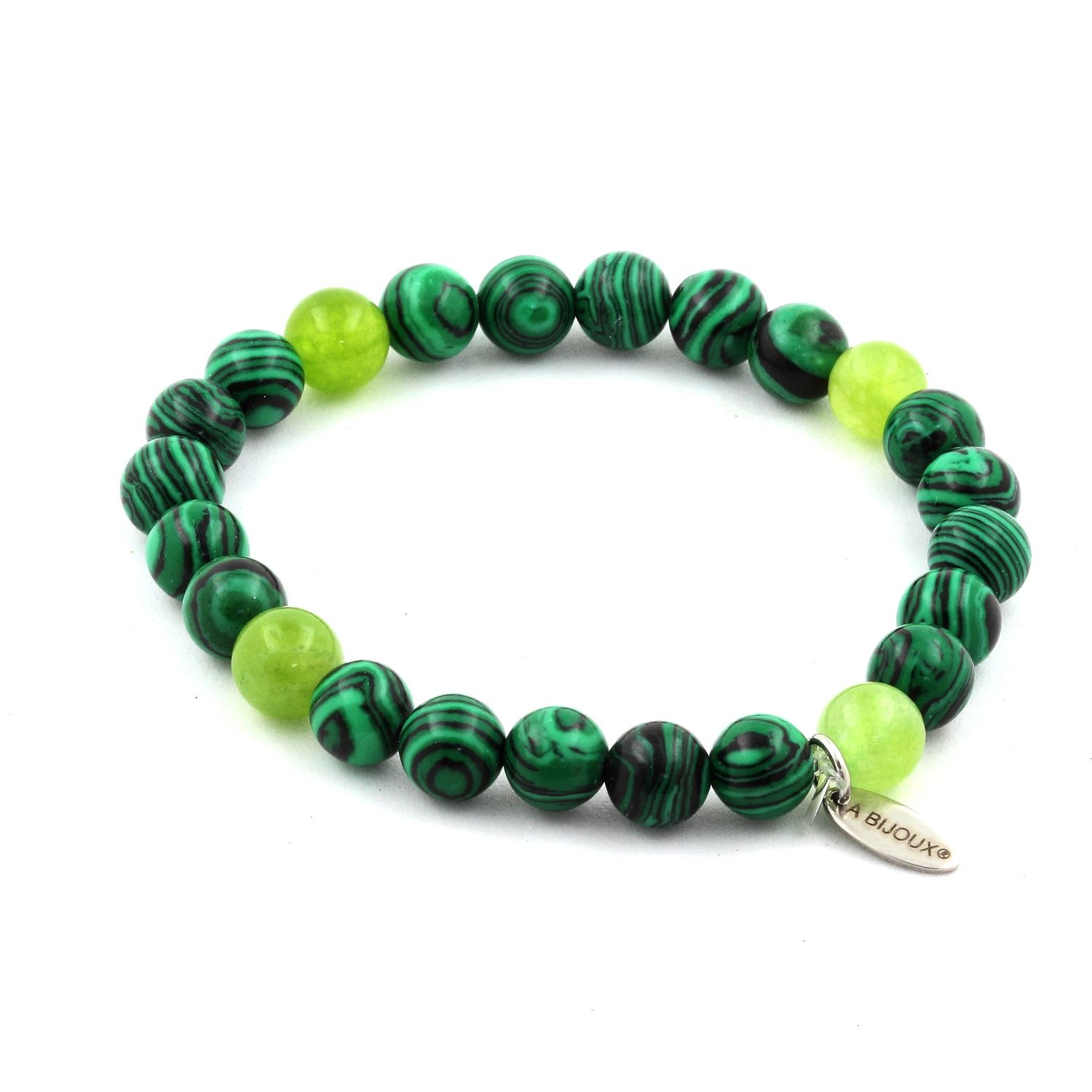 Malachite + Peridot Bracelet 8 mm Beads.