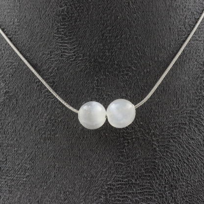 Selenite from Morocco 8 mm 2 beads necklace.