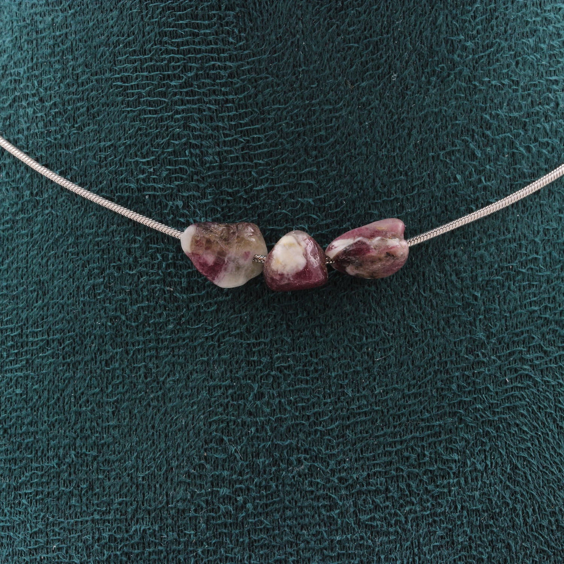 Rubellite Tourmaline from Brazil 3 beads necklace.