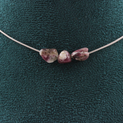 Rubellite Tourmaline from Brazil 3 beads necklace.