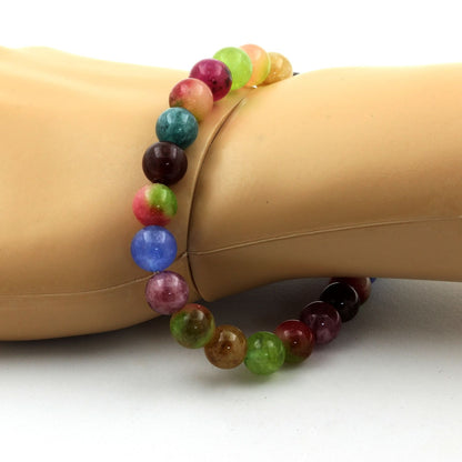 Multicolor Tourmaline + Watermelon Tourmaline Bracelet 8 mm Beads.