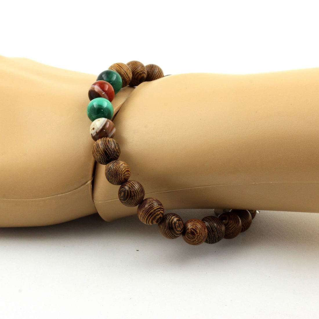 Malachite from Congo + Dream Agate + wood Bracelet 8 mm Beads.