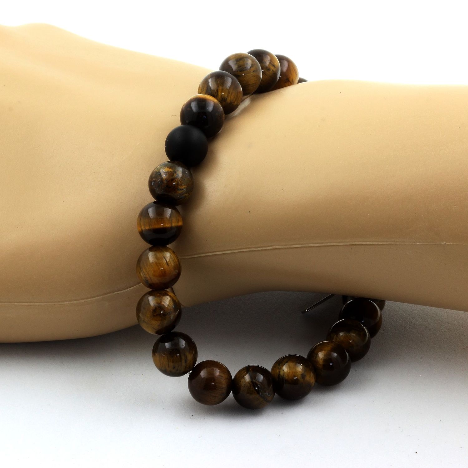 Tiger Eye + Matte Black Onyx Bracelet 8 mm Beads.