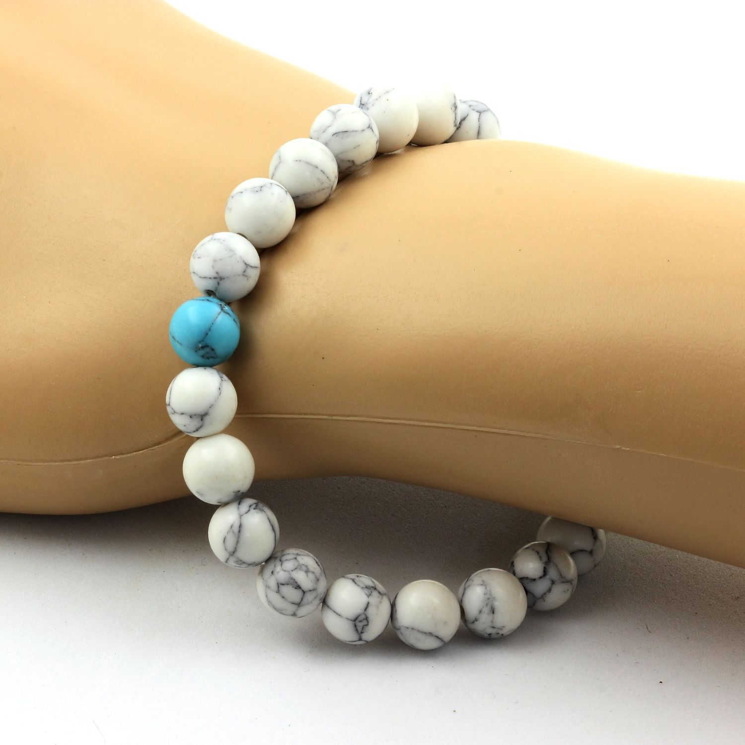 Howlite + Turquoise Bracelet 8 mm Beads.