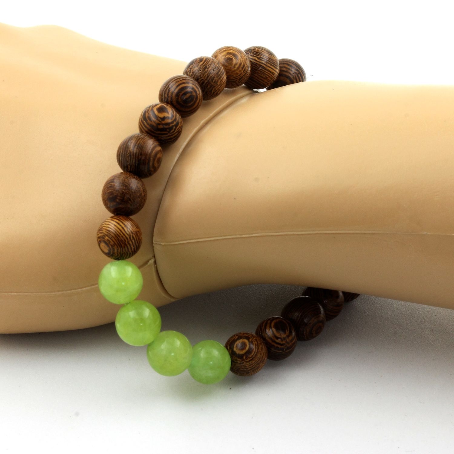 Peridot + wood Bracelet 8 mm Beads.