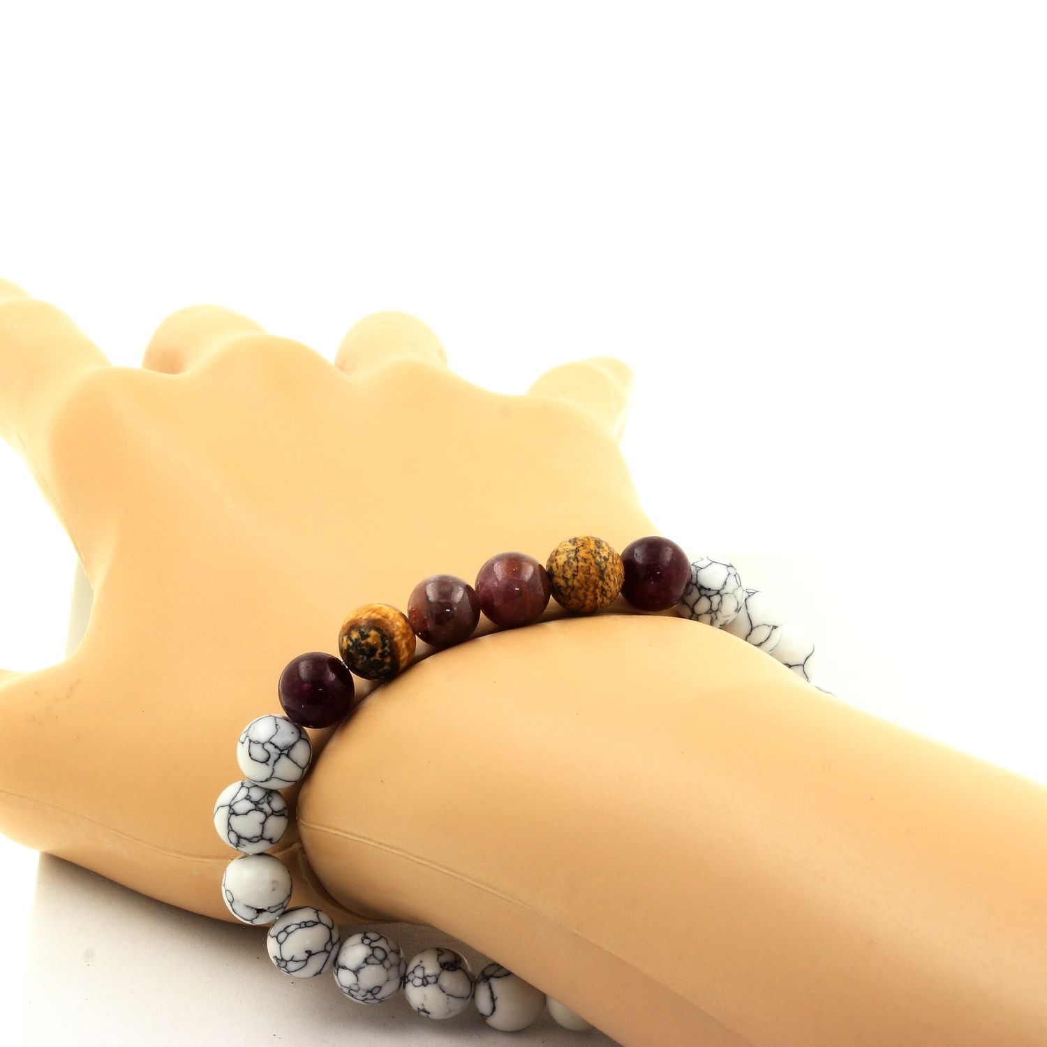 Ruby, Burma + Garnet + Landscape Jasper + Howlite Bracelet